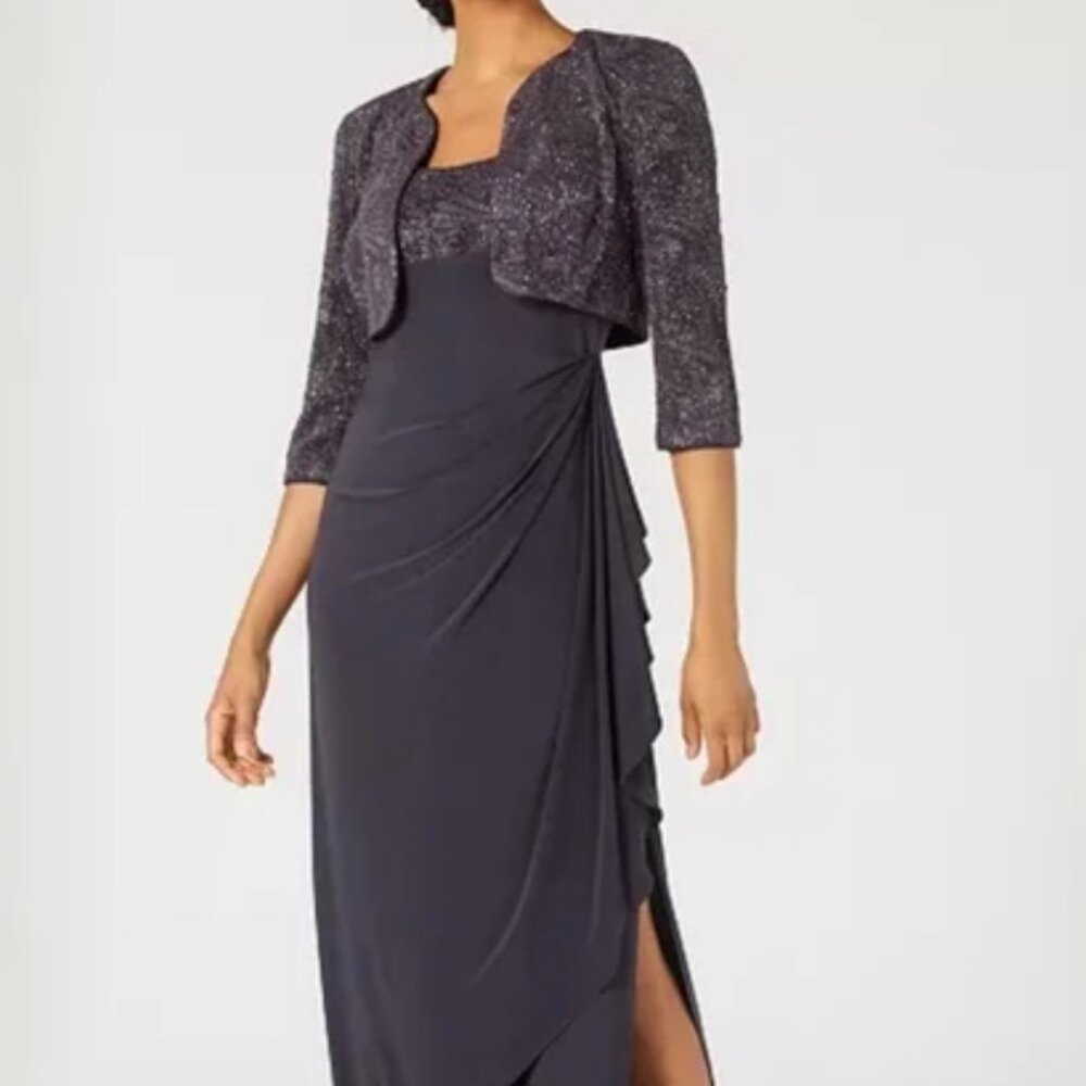 Alex Evenings Petite Elegant Navy Evening Dress with Jacket Women’s Size 6P